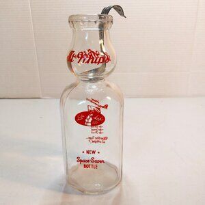 Vtg Lake-to-Lake Cream Top Qt Dairy Bottle w/ Spoon